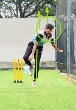 Same player upright, elbow held high through contact